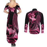 Aloha Hawaii Maui Couples Matching Summer Maxi Dress and Long Sleeve Button Shirt Valley Isle Humpback Whale Black