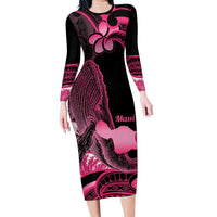 Aloha Hawaii Maui Family Matching Long Sleeve Bodycon Dress and Hawaiian Shirt Valley Isle Humpback Whale Black LT14 Mom's Dress Black - Polynesian Pride