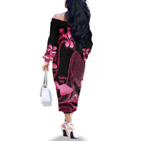 Aloha Hawaii Maui Family Matching Off The Shoulder Long Sleeve Dress and Hawaiian Shirt Valley Isle Humpback Whale Black LT14 - Polynesian Pride