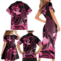 Aloha Hawaii Maui Family Matching Short Sleeve Bodycon Dress and Hawaiian Shirt Valley Isle Humpback Whale Black LT14 - Polynesian Pride