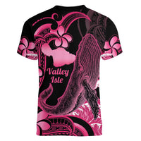 Aloha Hawaii Maui Women V-Neck T-Shirt Valley Isle Humpback Whale Black