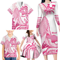 Aloha Hawaii Maui Family Matching Long Sleeve Bodycon Dress and Hawaiian Shirt Valley Isle Humpback Whale White LT14 - Polynesian Pride