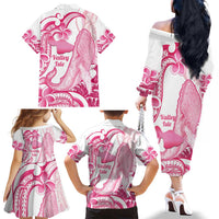 Aloha Hawaii Maui Family Matching Off The Shoulder Long Sleeve Dress and Hawaiian Shirt Valley Isle Humpback Whale White LT14 - Polynesian Pride