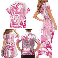 Aloha Hawaii Maui Family Matching Short Sleeve Bodycon Dress and Hawaiian Shirt Valley Isle Humpback Whale White LT14 - Polynesian Pride