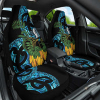 Turquoise New Zealand Kowhai And Piwakawaka Car Seat Cover Maori Ngaru Paua Shell LT14 One Size Turquoise - Polynesian Pride