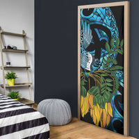 Turquoise New Zealand Kowhai And Piwakawaka Door Cover Maori Ngaru Paua Shell LT14 - Polynesian Pride