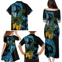 Turquoise New Zealand Kowhai And Piwakawaka Family Matching Puletasi and Hawaiian Shirt Maori Ngaru Paua Shell LT14 - Polynesian Pride