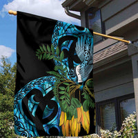 Turquoise New Zealand Kowhai And Piwakawaka Garden Flag Maori Ngaru Paua Shell LT14 - Polynesian Pride