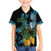 Turquoise New Zealand Kowhai And Piwakawaka Kid Hawaiian Shirt Maori Ngaru Paua Shell LT14 Kid Turquoise - Polynesian Pride