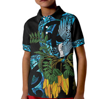 Turquoise New Zealand Kowhai And Piwakawaka Kid Polo Shirt Maori Ngaru Paua Shell LT14 Kid Turquoise - Polynesian Pride