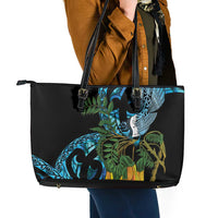 Turquoise New Zealand Kowhai And Piwakawaka Leather Tote Bag Maori Ngaru Paua Shell LT14 - Polynesian Pride