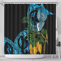Turquoise New Zealand Kowhai And Piwakawaka Shower Curtain Maori Ngaru Paua Shell LT14 - Polynesian Pride