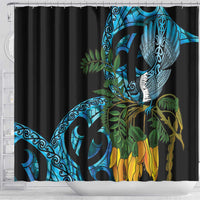 Turquoise New Zealand Kowhai And Piwakawaka Shower Curtain Maori Ngaru Paua Shell LT14 - Polynesian Pride