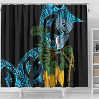 Turquoise New Zealand Kowhai And Piwakawaka Shower Curtain Maori Ngaru Paua Shell LT14 - Polynesian Pride