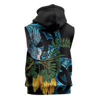 Turquoise New Zealand Kowhai And Piwakawaka Sleeveless Hoodie Maori Ngaru Paua Shell LT14 - Polynesian Pride