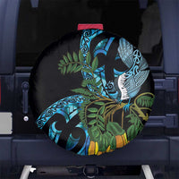 Turquoise New Zealand Kowhai And Piwakawaka Spare Tire Cover Maori Ngaru Paua Shell LT14 No hole Turquoise - Polynesian Pride