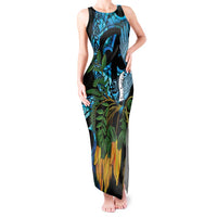 Turquoise New Zealand Kowhai And Piwakawaka Tank Maxi Dress Maori Ngaru Paua Shell LT14 Women Turquoise - Polynesian Pride