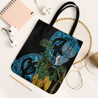 Turquoise New Zealand Kowhai And Piwakawaka Tote Bag Maori Ngaru Paua Shell LT14 Black Strap One Size Turquoise - Polynesian Pride