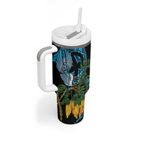 Turquoise New Zealand Kowhai And Piwakawaka Tumbler With Handle Maori Ngaru Paua Shell LT14 - Polynesian Pride