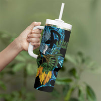 Turquoise New Zealand Kowhai And Piwakawaka Tumbler With Handle Maori Ngaru Paua Shell LT14 - Polynesian Pride