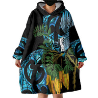 Turquoise New Zealand Kowhai And Piwakawaka Wearable Blanket Hoodie Maori Ngaru Paua Shell LT14 - Polynesian Pride