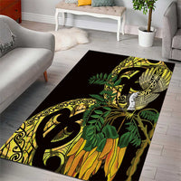 Yellow New Zealand Kowhai And Piwakawaka Area Rug Maori Ngaru Paua Shell LT14 - Polynesian Pride