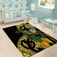 Yellow New Zealand Kowhai And Piwakawaka Area Rug Maori Ngaru Paua Shell LT14 - Polynesian Pride