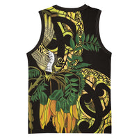 Yellow New Zealand Kowhai And Piwakawaka Basketball Jersey Maori Ngaru Paua Shell LT14 - Polynesian Pride