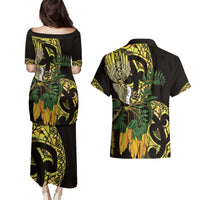 Yellow New Zealand Kowhai And Piwakawaka Couples Matching Puletasi and Hawaiian Shirt Maori Ngaru Paua Shell LT14 - Polynesian Pride