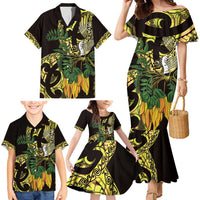 Yellow New Zealand Kowhai And Piwakawaka Family Matching Mermaid Dress and Hawaiian Shirt Maori Ngaru Paua Shell LT14 - Polynesian Pride