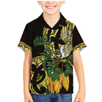 Yellow New Zealand Kowhai And Piwakawaka Family Matching Mermaid Dress and Hawaiian Shirt Maori Ngaru Paua Shell LT14 Son's Shirt Yellow - Polynesian Pride
