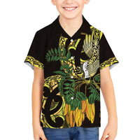Yellow New Zealand Kowhai And Piwakawaka Family Matching Puletasi and Hawaiian Shirt Maori Ngaru Paua Shell LT14 Son's Shirt Yellow - Polynesian Pride
