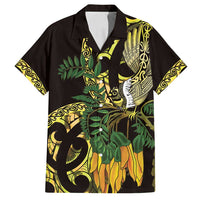 Yellow New Zealand Kowhai And Piwakawaka Family Matching Summer Maxi Dress and Hawaiian Shirt Maori Ngaru Paua Shell LT14 Dad's Shirt - Short Sleeve Yellow - Polynesian Pride