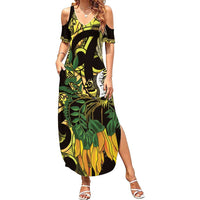 Yellow New Zealand Kowhai And Piwakawaka Family Matching Summer Maxi Dress and Hawaiian Shirt Maori Ngaru Paua Shell LT14 Mom's Dress Yellow - Polynesian Pride