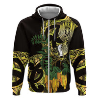 Yellow New Zealand Kowhai And Piwakawaka Hoodie Maori Ngaru Paua Shell LT14 Zip Hoodie Yellow - Polynesian Pride