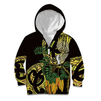 Yellow New Zealand Kowhai And Piwakawaka Kid Hoodie Maori Ngaru Paua Shell LT14 Zip Hoodie Yellow - Polynesian Pride