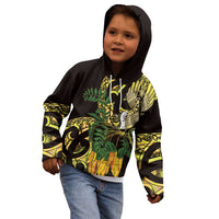 Yellow New Zealand Kowhai And Piwakawaka Kid Hoodie Maori Ngaru Paua Shell LT14 - Polynesian Pride