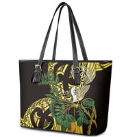 Yellow New Zealand Kowhai And Piwakawaka Leather Tote Bag Maori Ngaru Paua Shell LT14 - Polynesian Pride