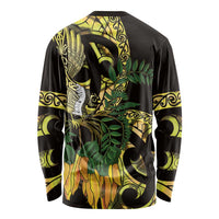 Yellow New Zealand Kowhai And Piwakawaka Long Sleeve Shirt Maori Ngaru Paua Shell LT14 - Polynesian Pride