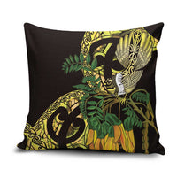 Yellow New Zealand Kowhai And Piwakawaka Pillow Cover Maori Ngaru Paua Shell LT14 Yellow - Polynesian Pride
