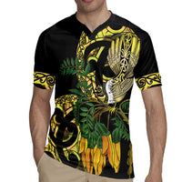 Yellow New Zealand Kowhai And Piwakawaka Rugby Jersey Maori Ngaru Paua Shell LT14 - Polynesian Pride