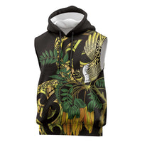 Yellow New Zealand Kowhai And Piwakawaka Sleeveless Hoodie Maori Ngaru Paua Shell LT14 Yellow - Polynesian Pride