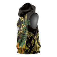Yellow New Zealand Kowhai And Piwakawaka Sleeveless Hoodie Maori Ngaru Paua Shell LT14 - Polynesian Pride
