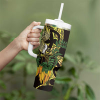 Yellow New Zealand Kowhai And Piwakawaka Tumbler With Handle Maori Ngaru Paua Shell LT14 - Polynesian Pride