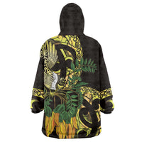 Yellow New Zealand Kowhai And Piwakawaka Wearable Blanket Hoodie Maori Ngaru Paua Shell LT14 - Polynesian Pride