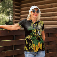 Yellow New Zealand Kowhai And Piwakawaka Women Polo Shirt Maori Ngaru Paua Shell