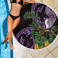 Purple New Zealand Kowhai And Piwakawaka Beach Blanket Maori Ngaru Paua Shell