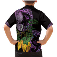 Purple New Zealand Kowhai And Piwakawaka Family Matching Mermaid Dress and Hawaiian Shirt Maori Ngaru Paua Shell LT14 - Polynesian Pride