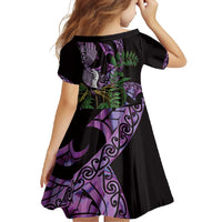 Purple New Zealand Kowhai And Piwakawaka Family Matching Off Shoulder Maxi Dress and Hawaiian Shirt Maori Ngaru Paua Shell LT14 - Polynesian Pride