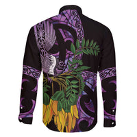 Purple New Zealand Kowhai And Piwakawaka Family Matching Tank Maxi Dress and Hawaiian Shirt Maori Ngaru Paua Shell LT14 - Polynesian Pride